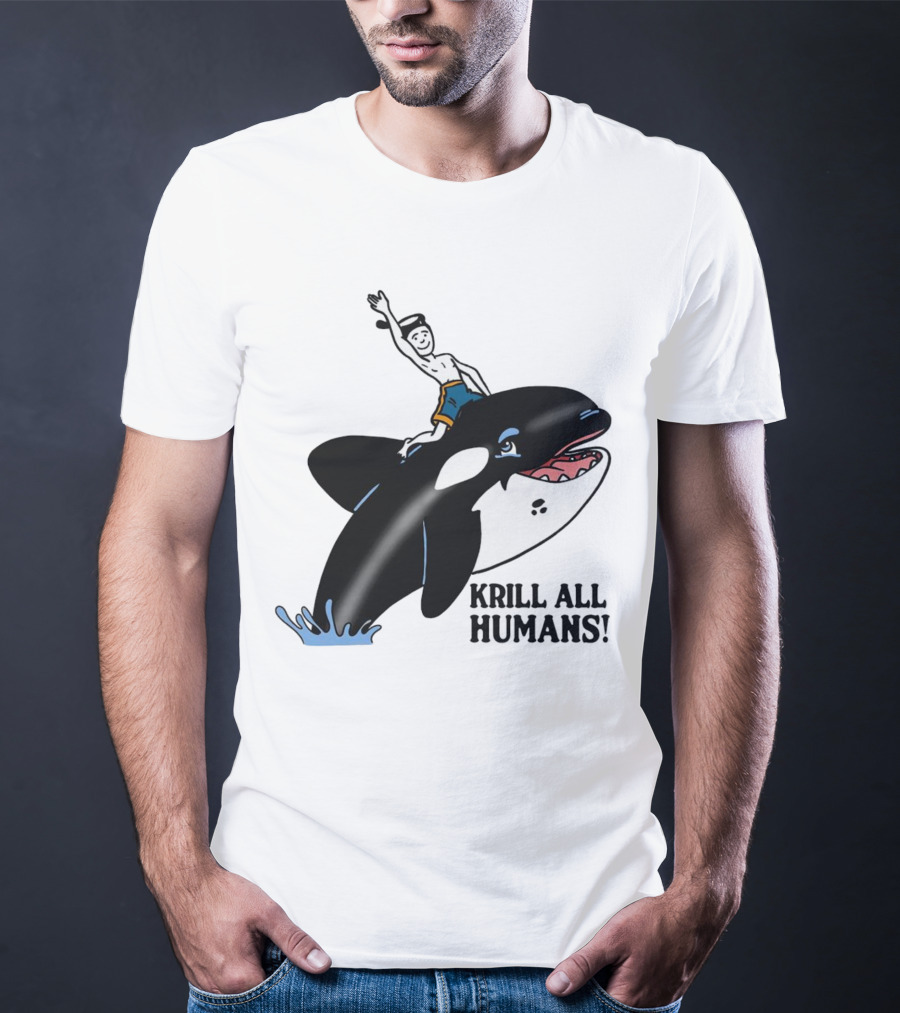 Krill All Humans Orca Rider Sailor Cartoon T-Shirt