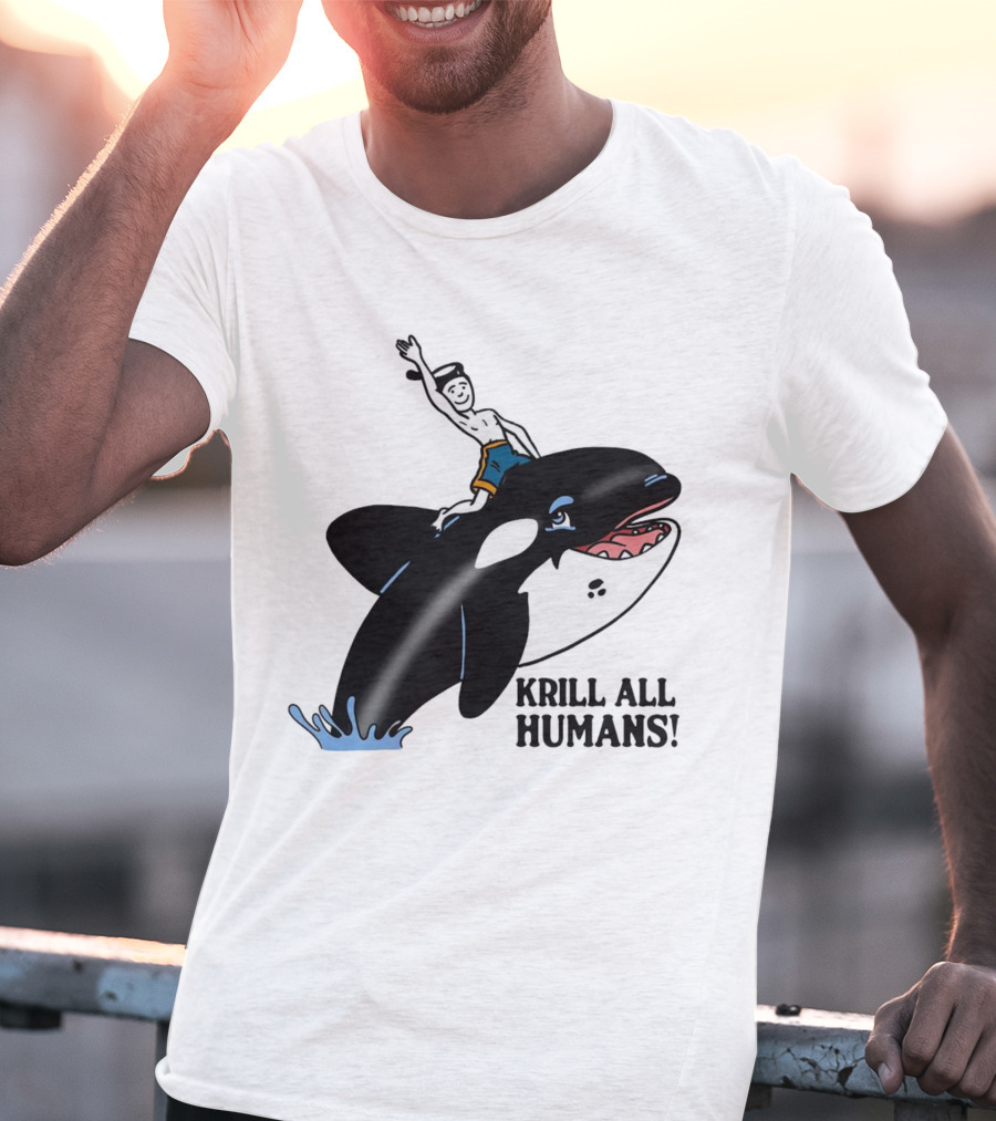 Krill All Humans Orca Rider Sailor Cartoon T-Shirt