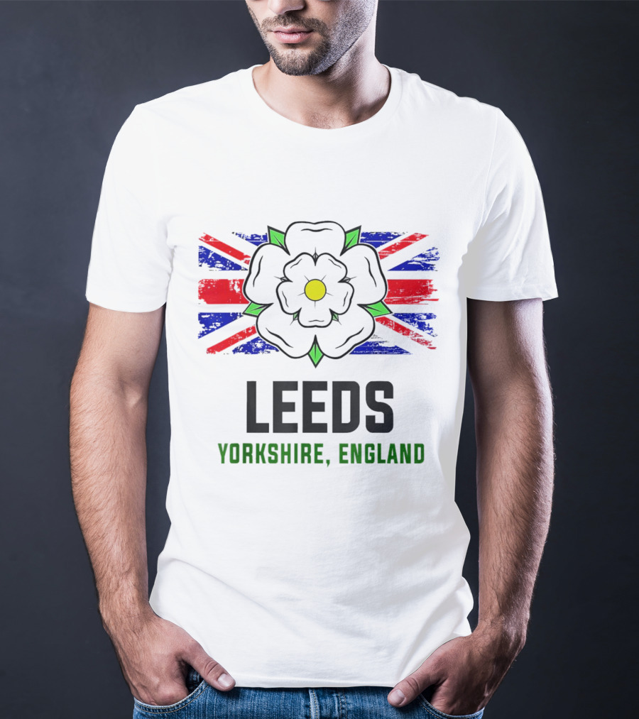 Leeds Yorkshire England Black Rose Union Jack T-Shirt