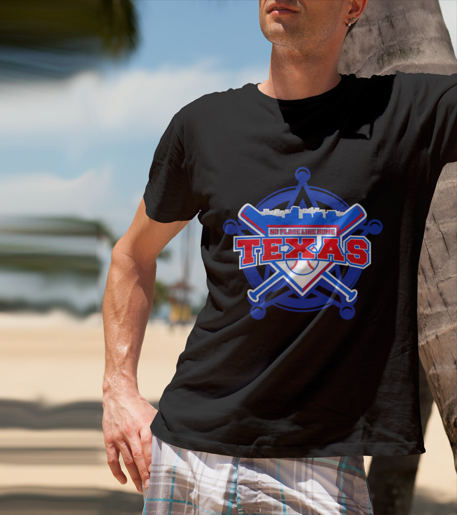 No Place Like Home Texas Baseball Crossed Bats And Ball T-Shirt