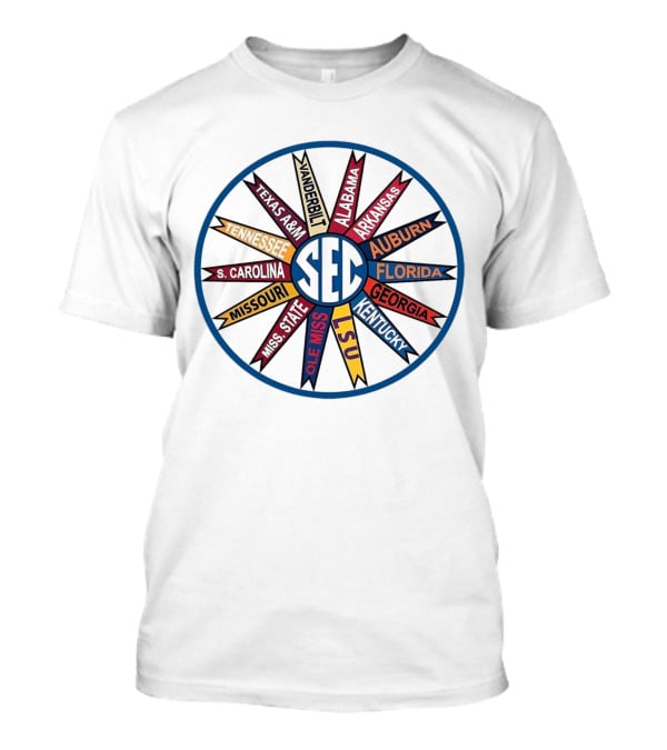 SEC Southeastern Conference Vintage Pinwheel Design Featuring Alabama Florida Georgia LSU And More T-Shirt