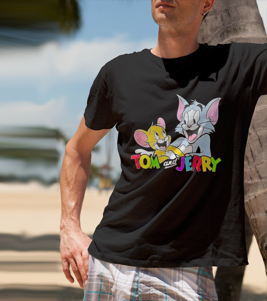 Tom And Jerry Colorful Smiling Cartoon Characters T-Shirt