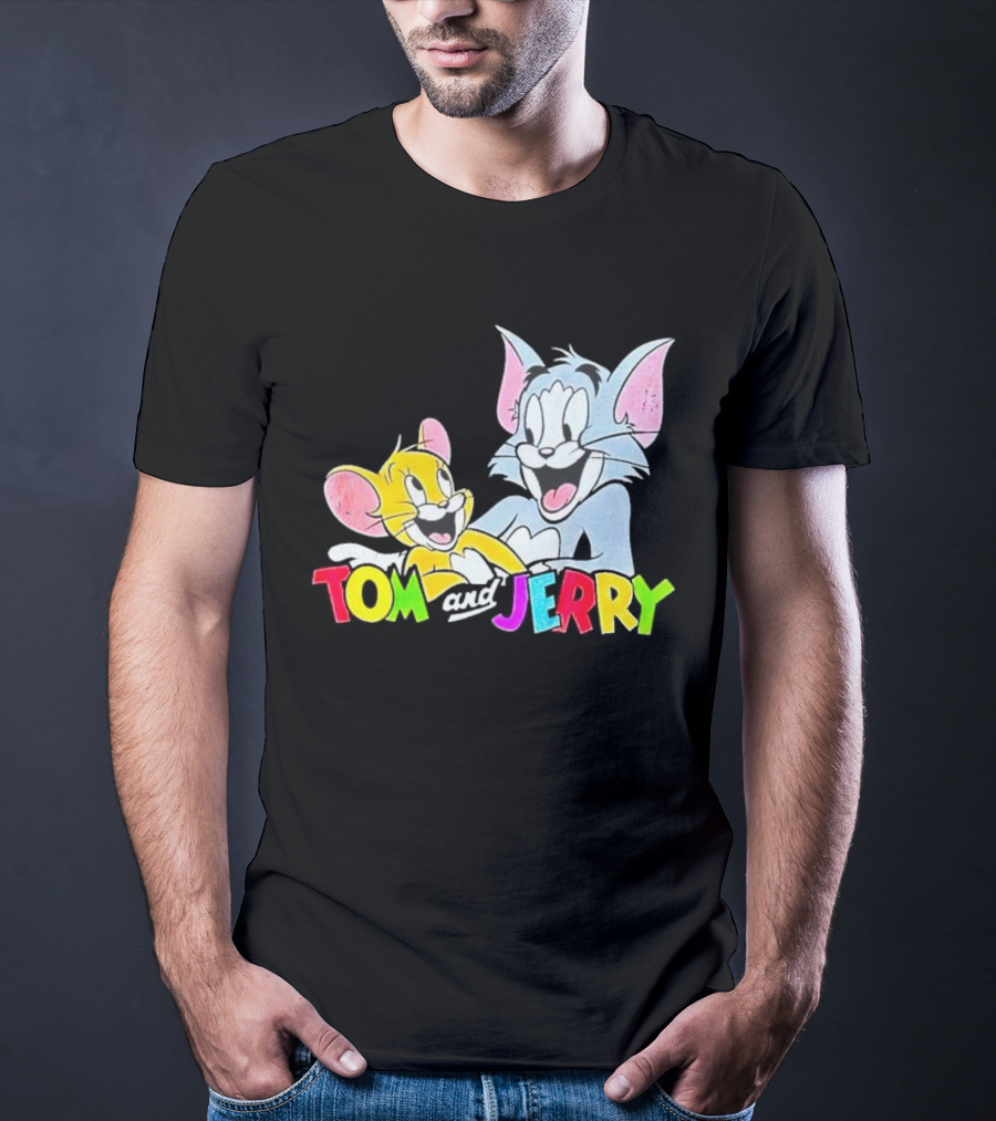Tom And Jerry Colorful Smiling Cartoon Characters T-Shirt