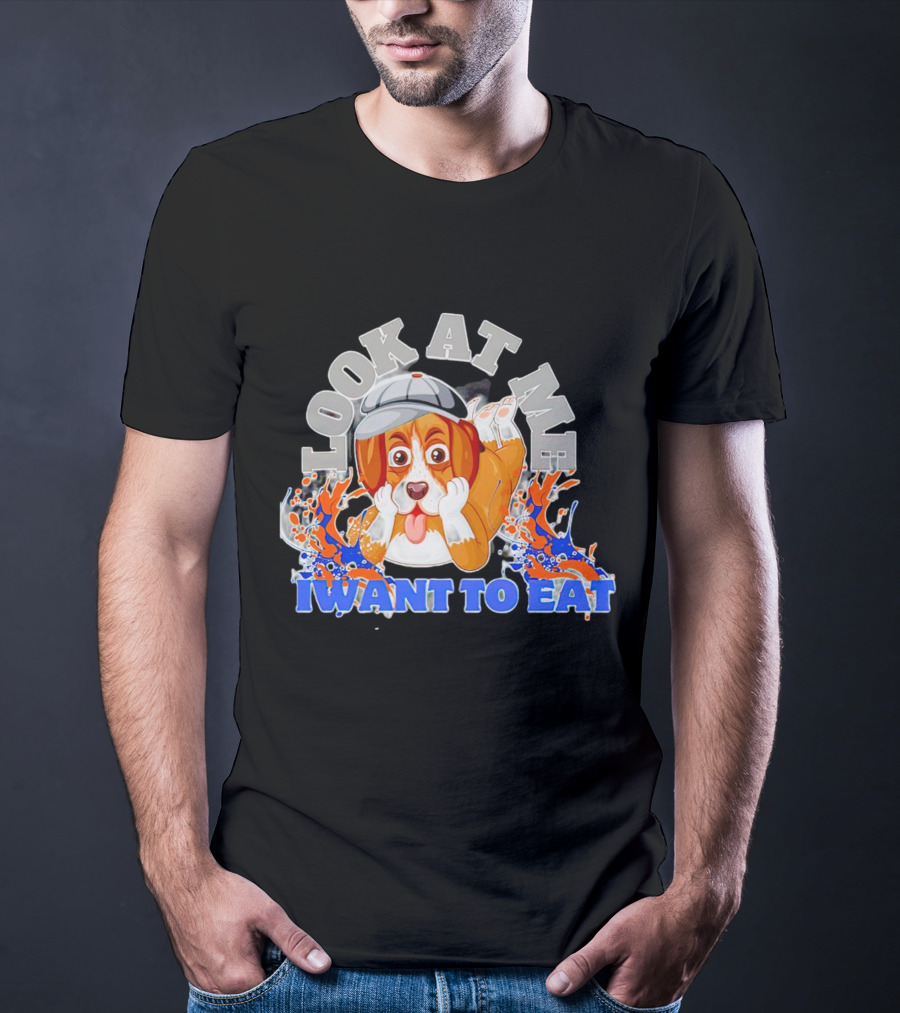 Look At Me I Want To Eat Cute Dog With Cap Splash Graphics T-Shirt