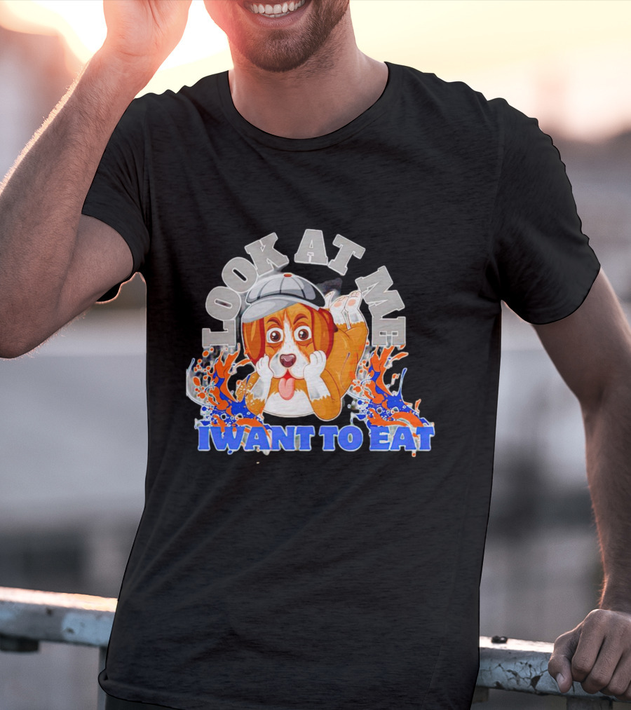 Look At Me I Want To Eat Cute Dog With Cap Splash Graphics T-Shirt