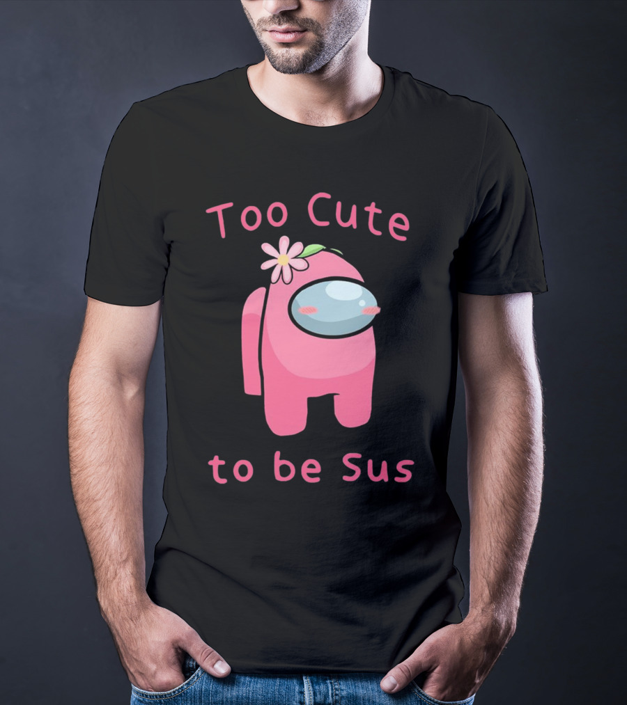 Too Cute To Be Sus Among Us Pink Character With Flower Hat T-Shirt