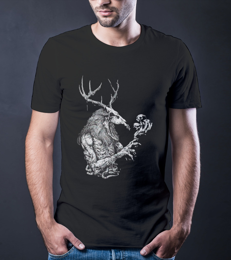 Wendigo Antlered Skull Creature Grasping Skulls T-Shirt