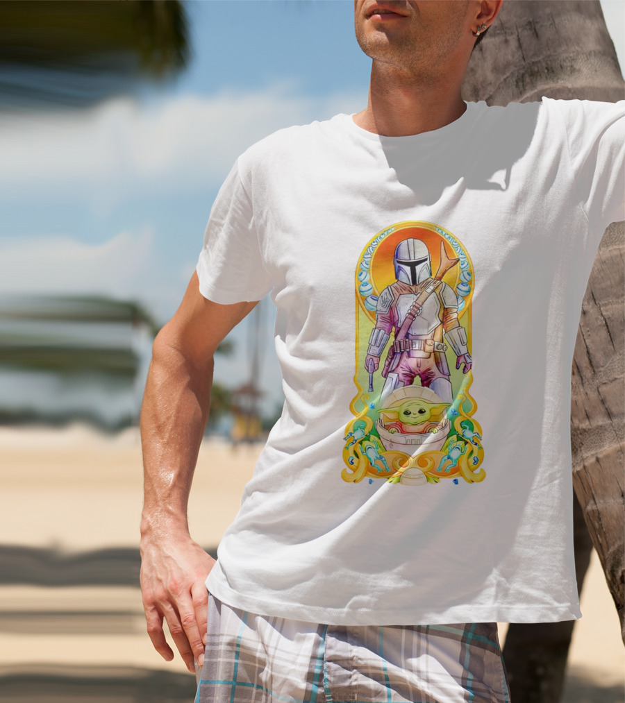 Art Nouveau Style Mando And Grogu Mandalorian T-Shirt