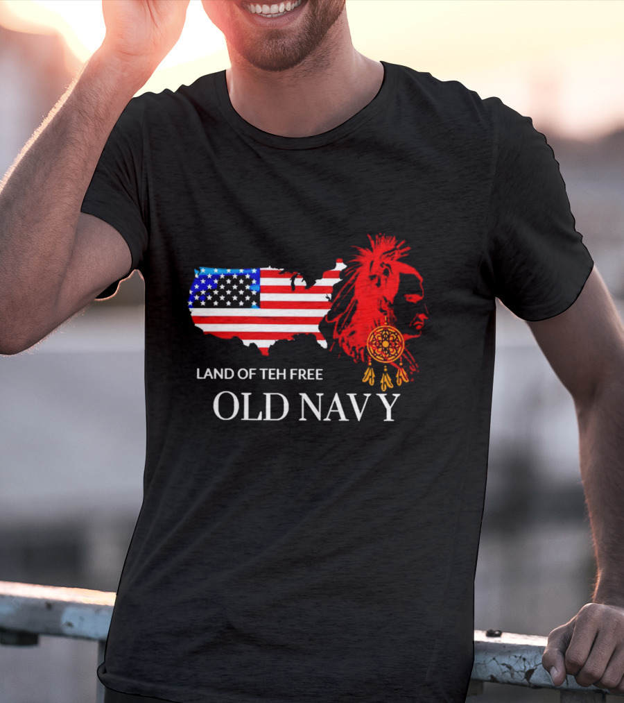 Land Of Teh Free Old Navy USA Flag Native American T-Shirt
