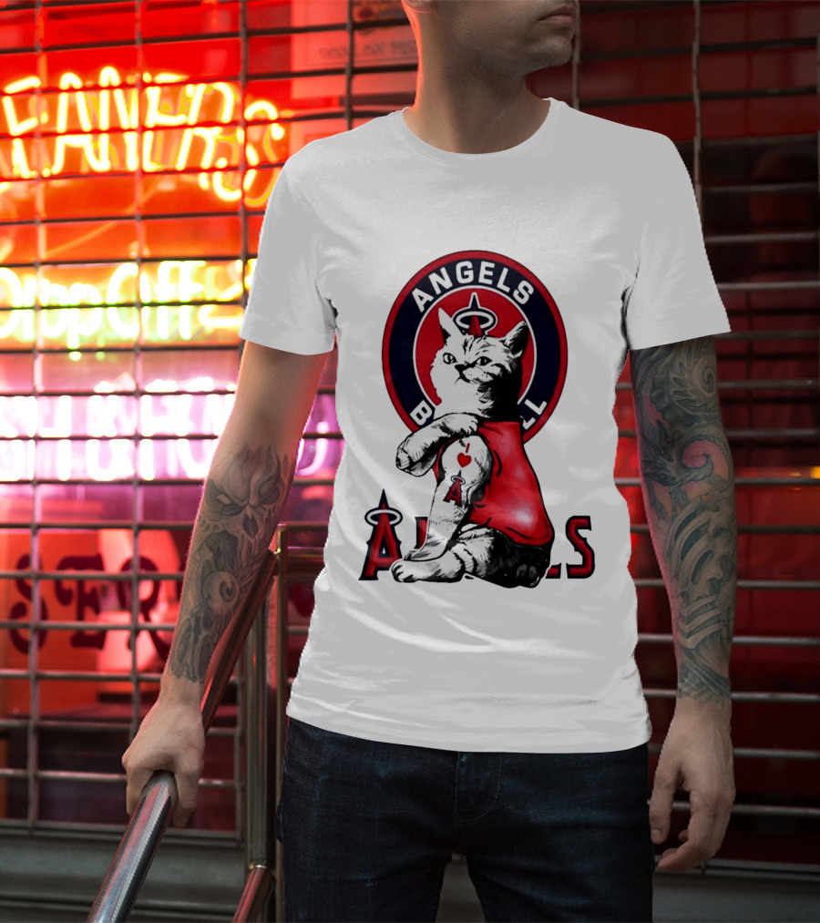 Tattoo Cat Los Angeles Angels Baseball Logo I Love Angels T-Shirt
