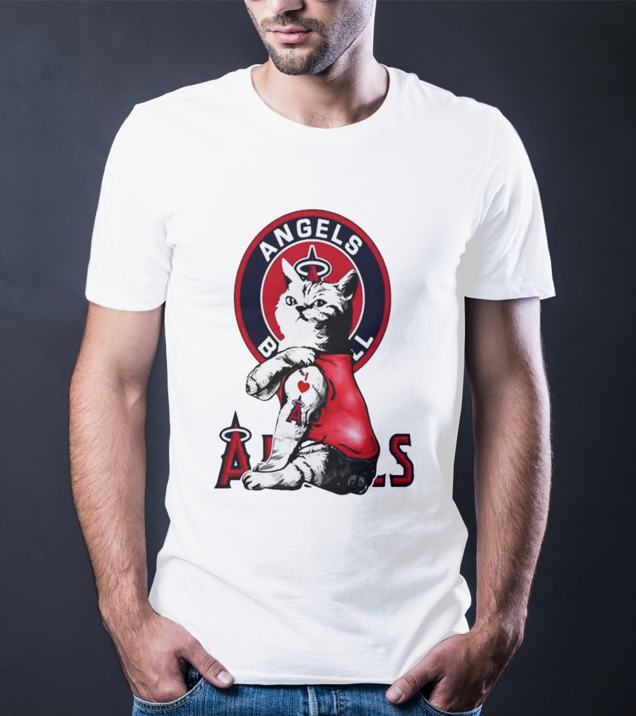 Tattoo Cat Los Angeles Angels Baseball Logo I Love Angels T-Shirt