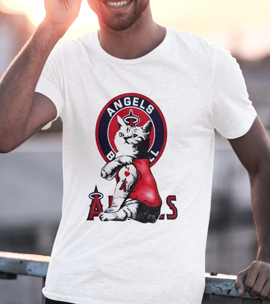 Tattoo Cat Los Angeles Angels Baseball Logo I Love Angels T-Shirt