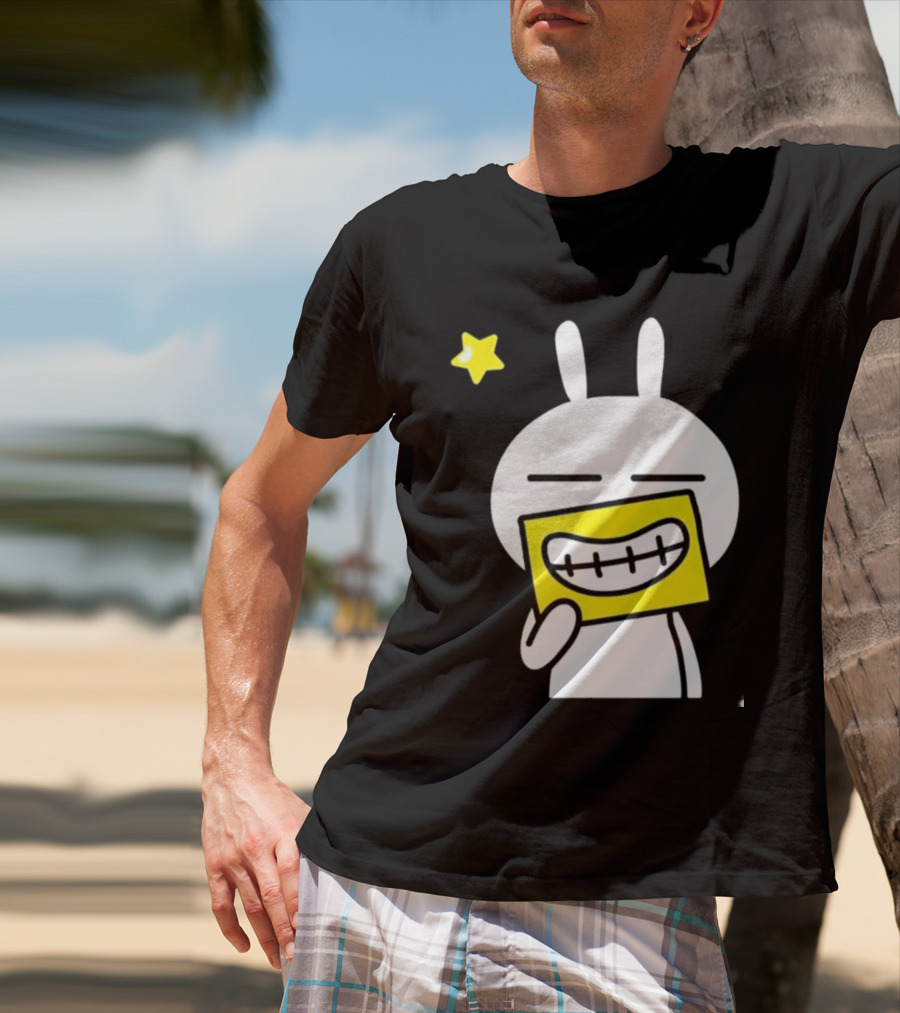 Tuzki Holding Fake Smile Cartoon Character With Star T-Shirt