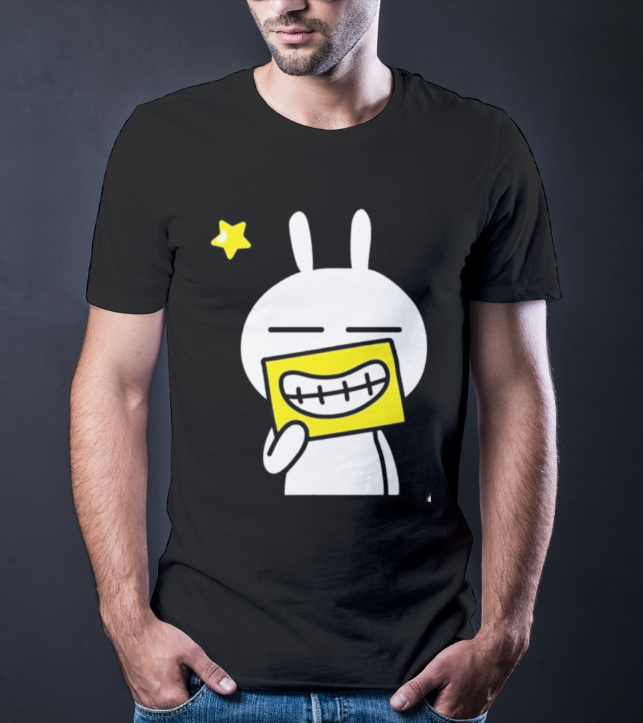 Tuzki Holding Fake Smile Cartoon Character With Star T-Shirt