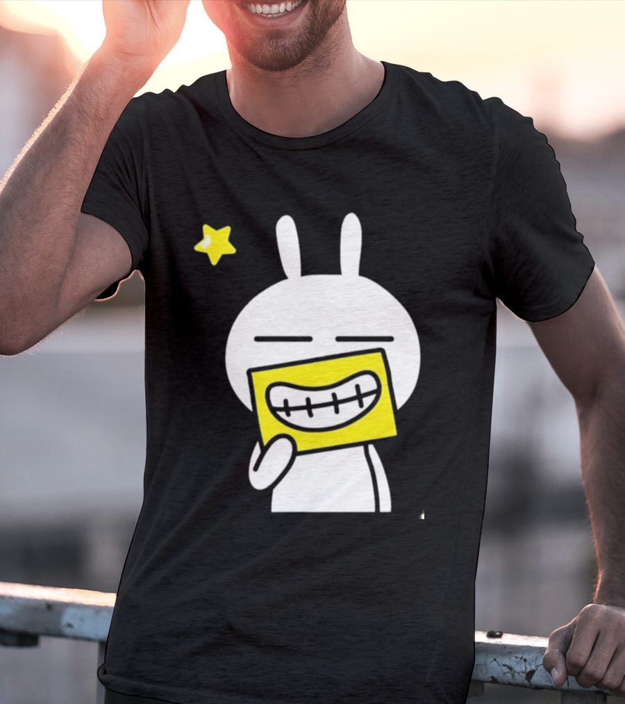 Tuzki Holding Fake Smile Cartoon Character With Star T-Shirt