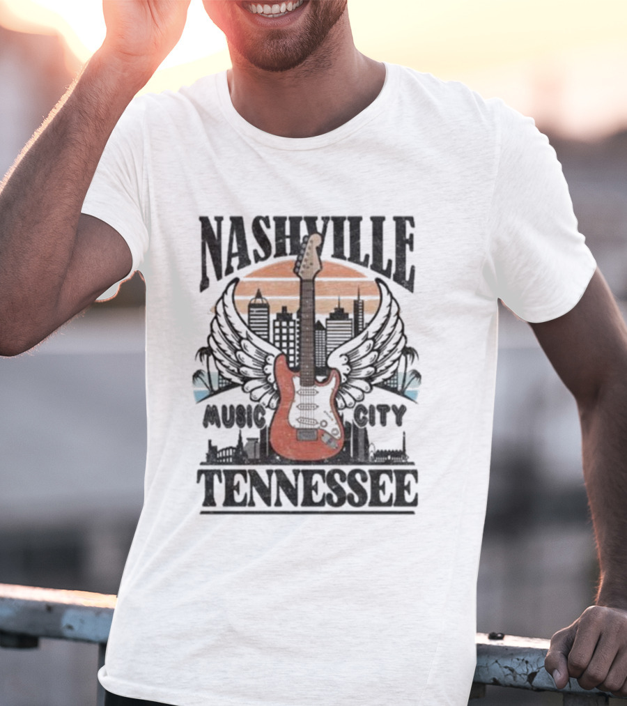 Nashville Tennessee Music City Electric Guitar Skyline Wings T-Shirt