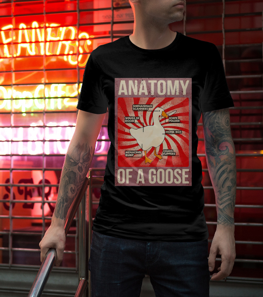 Anatomy Of A Goose Shenanigan Scanners Wings Of Doom Knife Folder Honk Box Menacing Rump Chaos Flippers T-Shirt