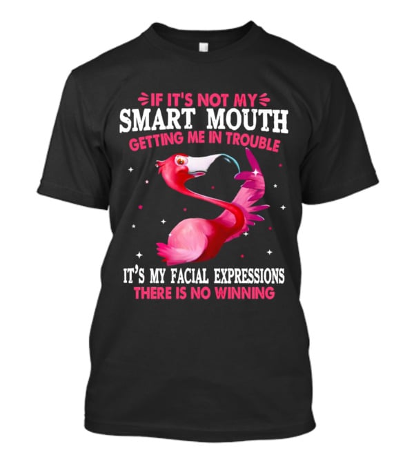 If It's Not My Smart Mouth Getting Me In Trouble It's My Facial Expressions There Is No Winning Flamingo T-Shirt