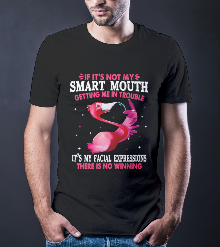 If It's Not My Smart Mouth Getting Me In Trouble It's My Facial Expressions There Is No Winning Flamingo T-Shirt