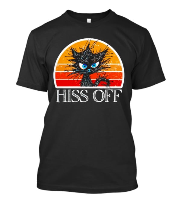 Hiss Off Funny Black Cat Vintage Sunset T-Shirt