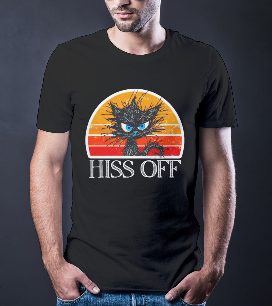 Hiss Off Funny Black Cat Vintage Sunset T-Shirt