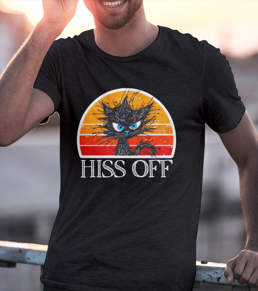 Hiss Off Funny Black Cat Vintage Sunset T-Shirt