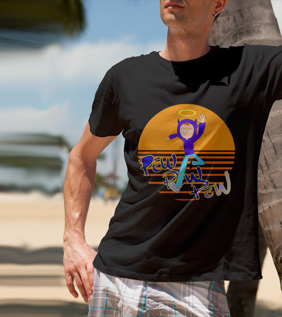 Thasup Pew Pew Pew Vintage Halo Character In Purple Hoodie And Blue Pants With Orange T-Shirt
