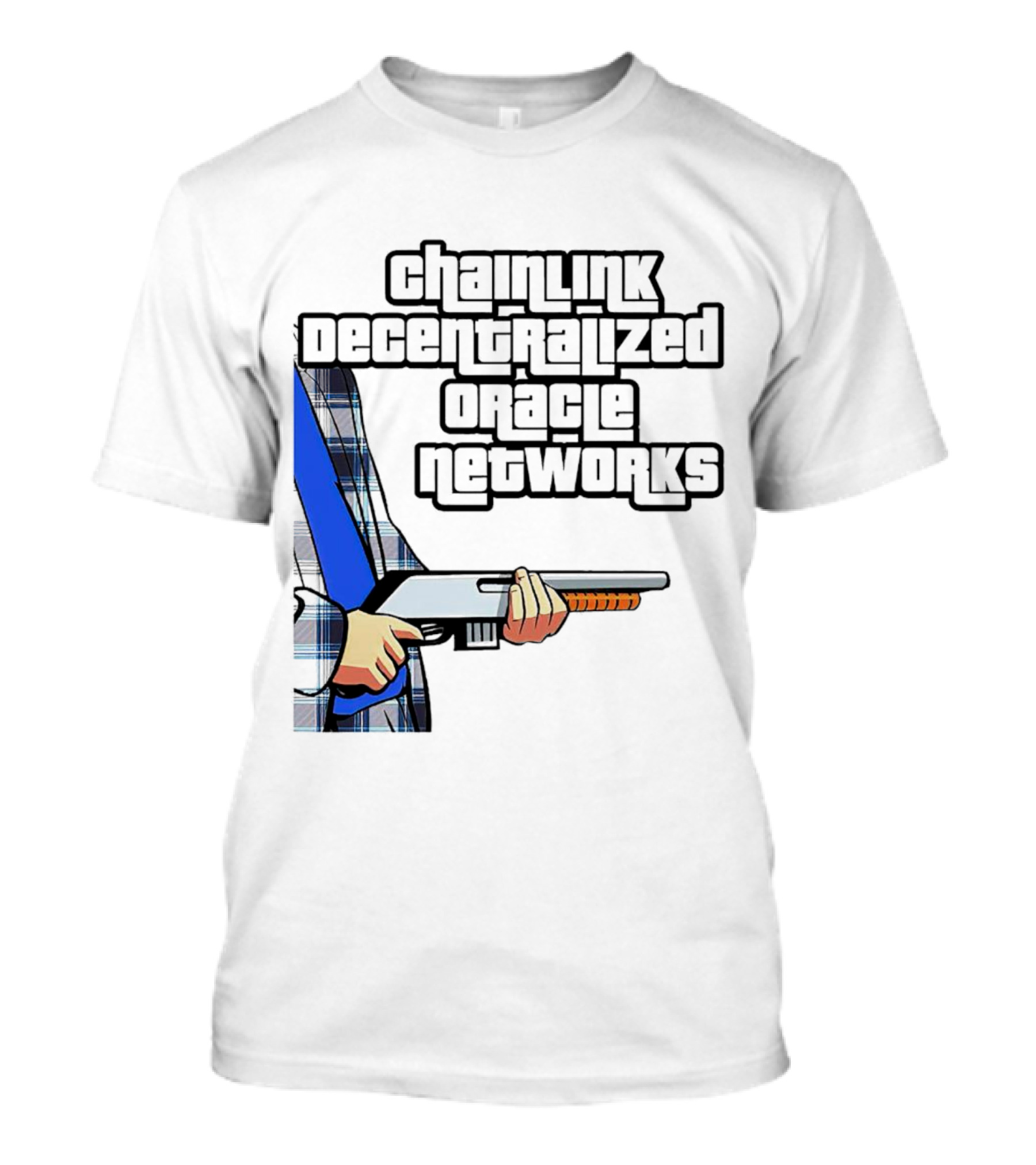 Chainlink Decentralized Oracle Networks Plaid Shirt Shotgun T-Shirt
