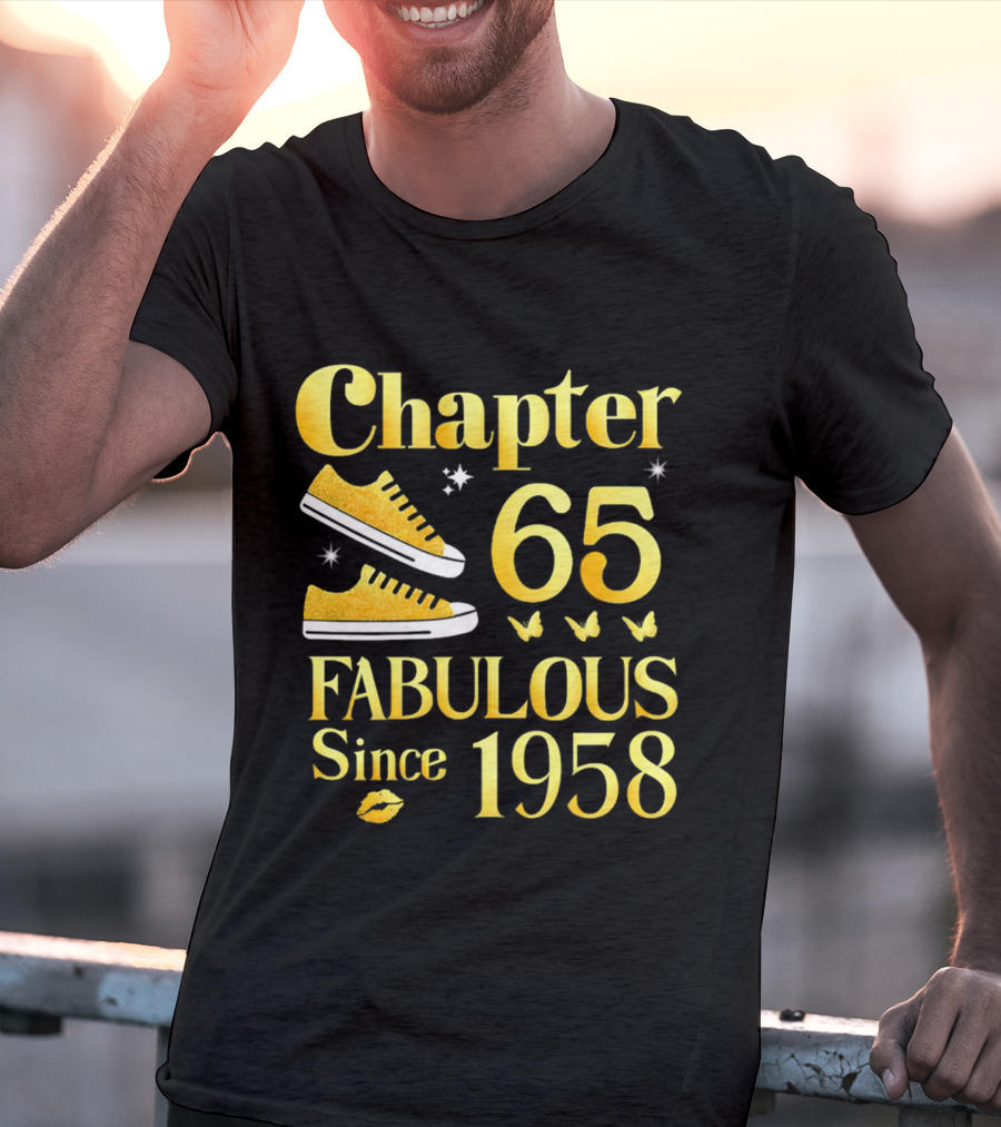 Chapter 65 Fabulous Since 1958 With Golden Sneakers And Butterflies T-Shirt