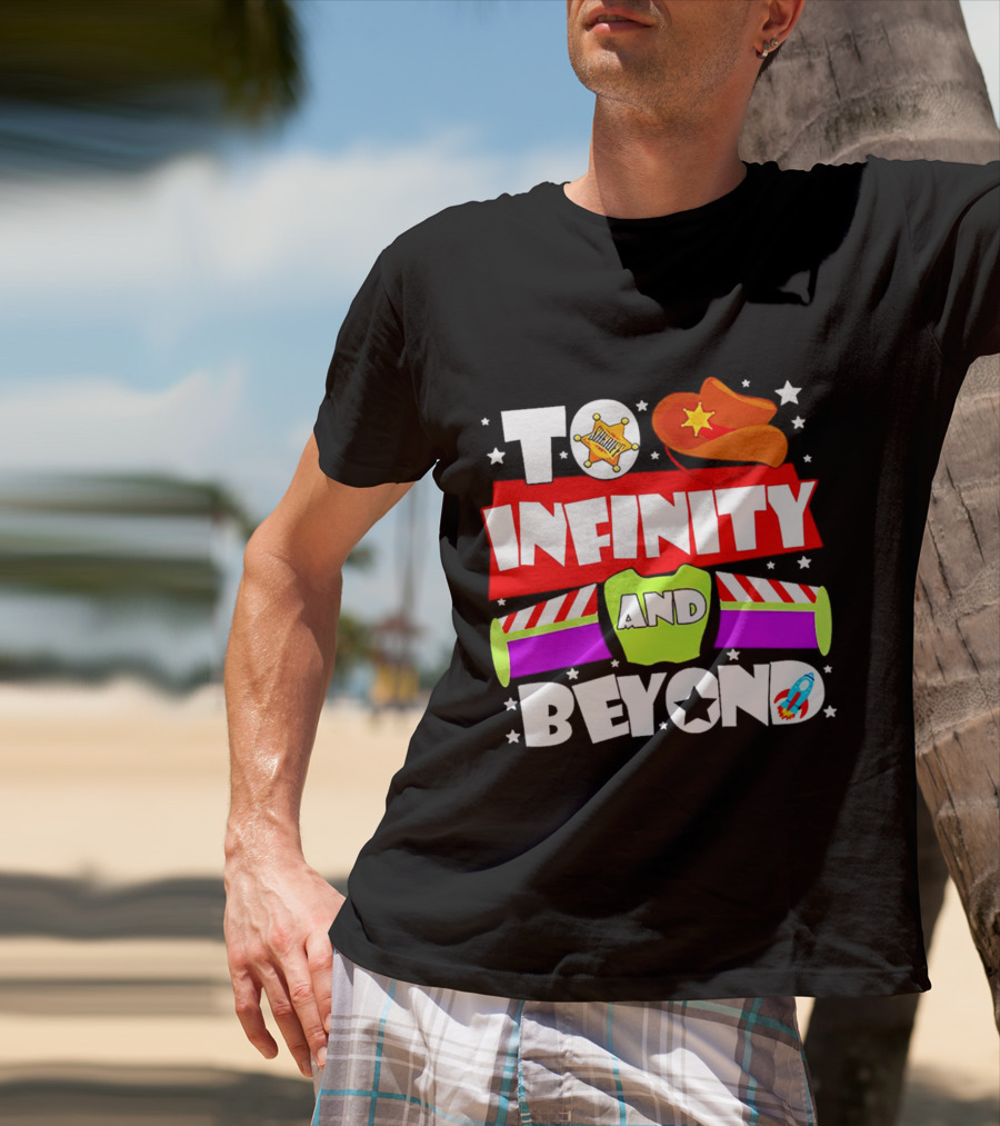 To Infinity And Beyond Toy Story Sheriff Badge Cowboy Hat Rocket T-Shirt