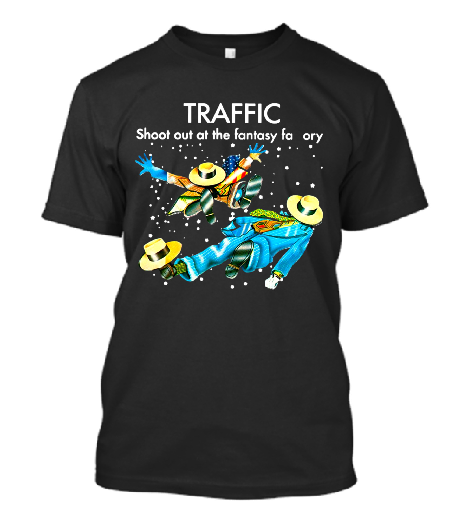 TRAFFIC Shoot Out At The Fantasy Factory With Flying Figures And Hats T-Shirt