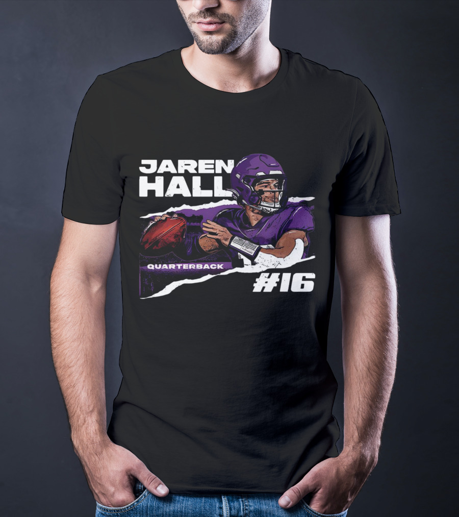 Jaren Hall Minnesota Quarterback #16 Torn Football T-Shirt
