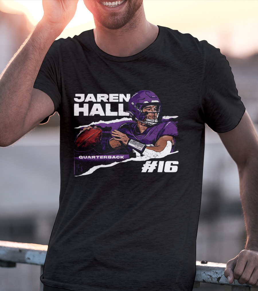 Jaren Hall Minnesota Quarterback #16 Torn Football T-Shirt