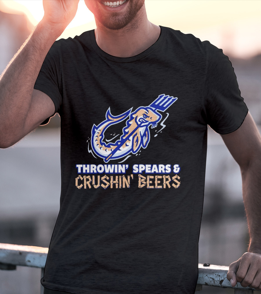 Throwin' Spears And Crushin' Beers Catfish With Pitchfork T-Shirt