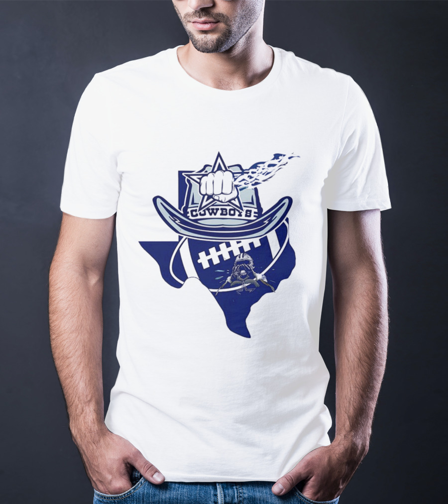 Texas Cowboys Star Hat Fist Football Map T-Shirt