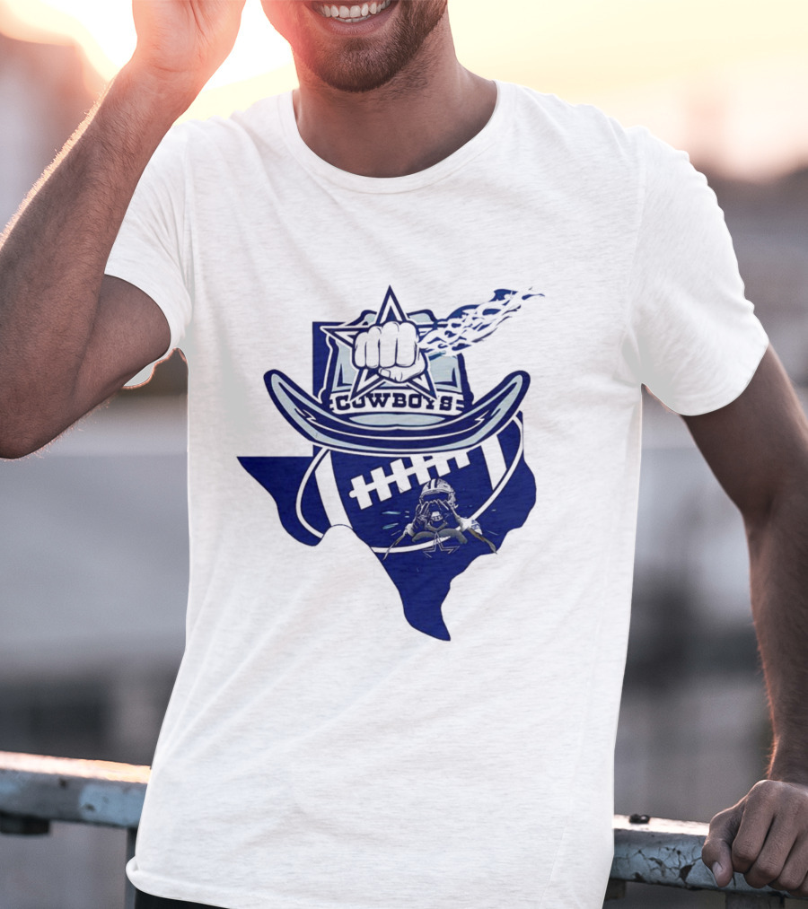 Texas Cowboys Star Hat Fist Football Map T-Shirt