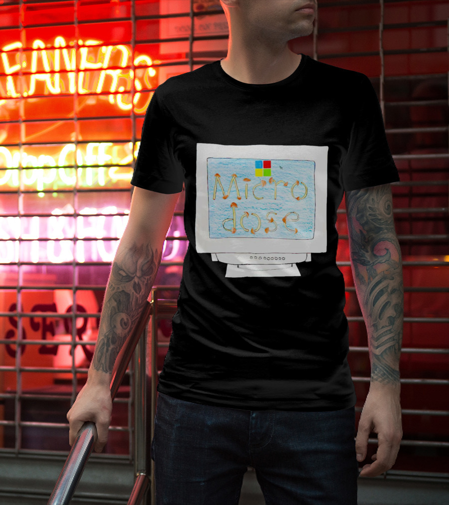 Microdose Windows Parody With Magic Mushrooms On Vintage Computer Screen T-Shirt