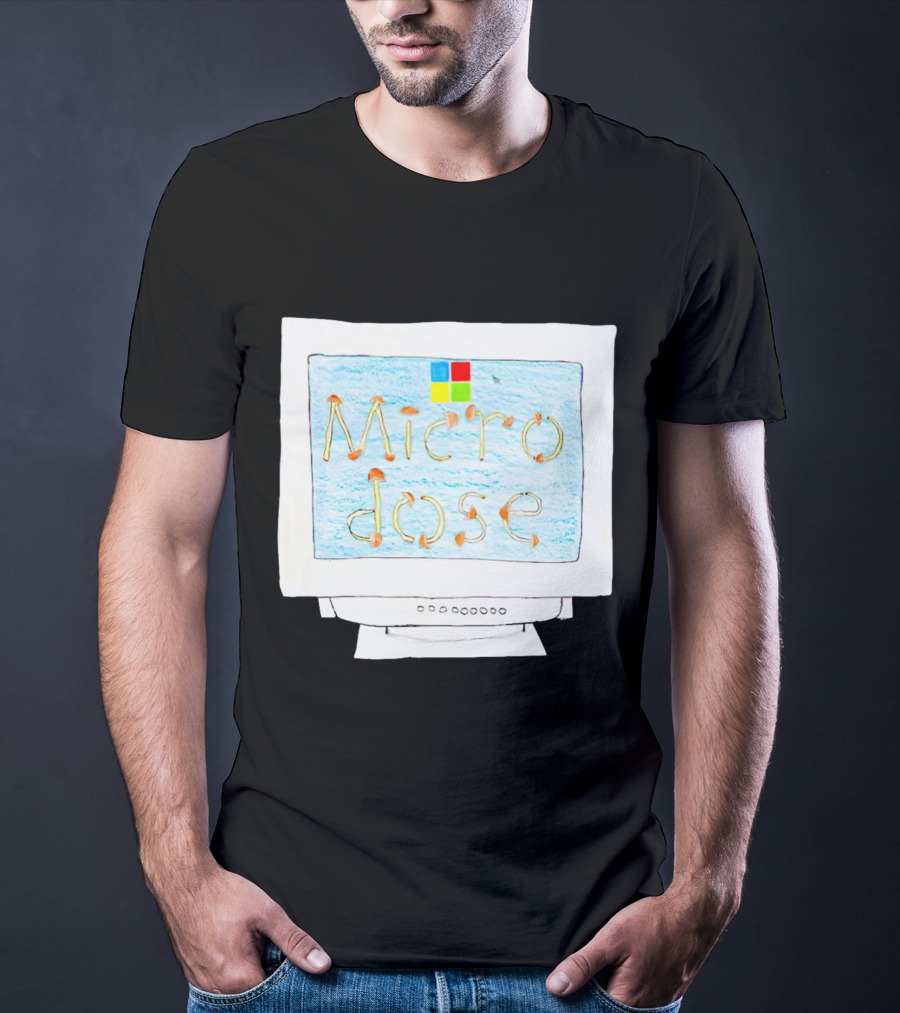 Microdose Windows Parody With Magic Mushrooms On Vintage Computer Screen T-Shirt