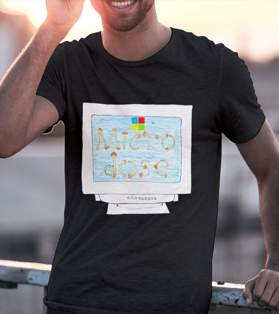 Microdose Windows Parody With Magic Mushrooms On Vintage Computer Screen T-Shirt