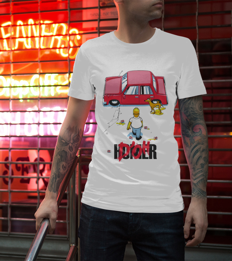 The Simpsons D’Oh Homer Red Car And Dog T-Shirt