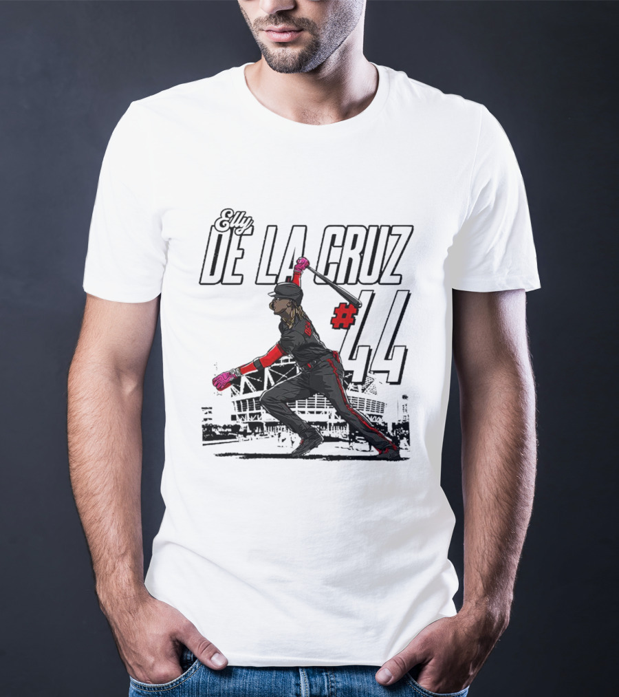 Elly De La Cruz #44 Cincinnati Reds MLBPA Action Pose Stadium Background T-Shirt
