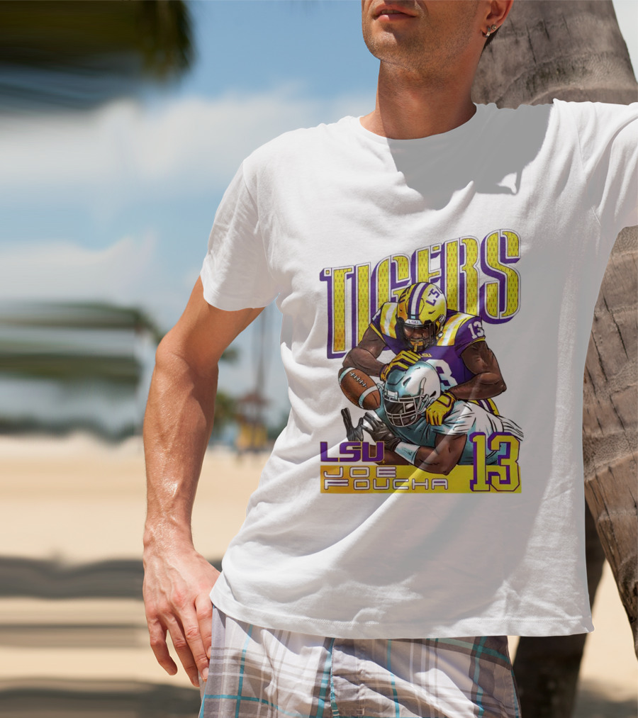 LSU Tigers Joe Foucha 13 Football Tackle T-Shirt