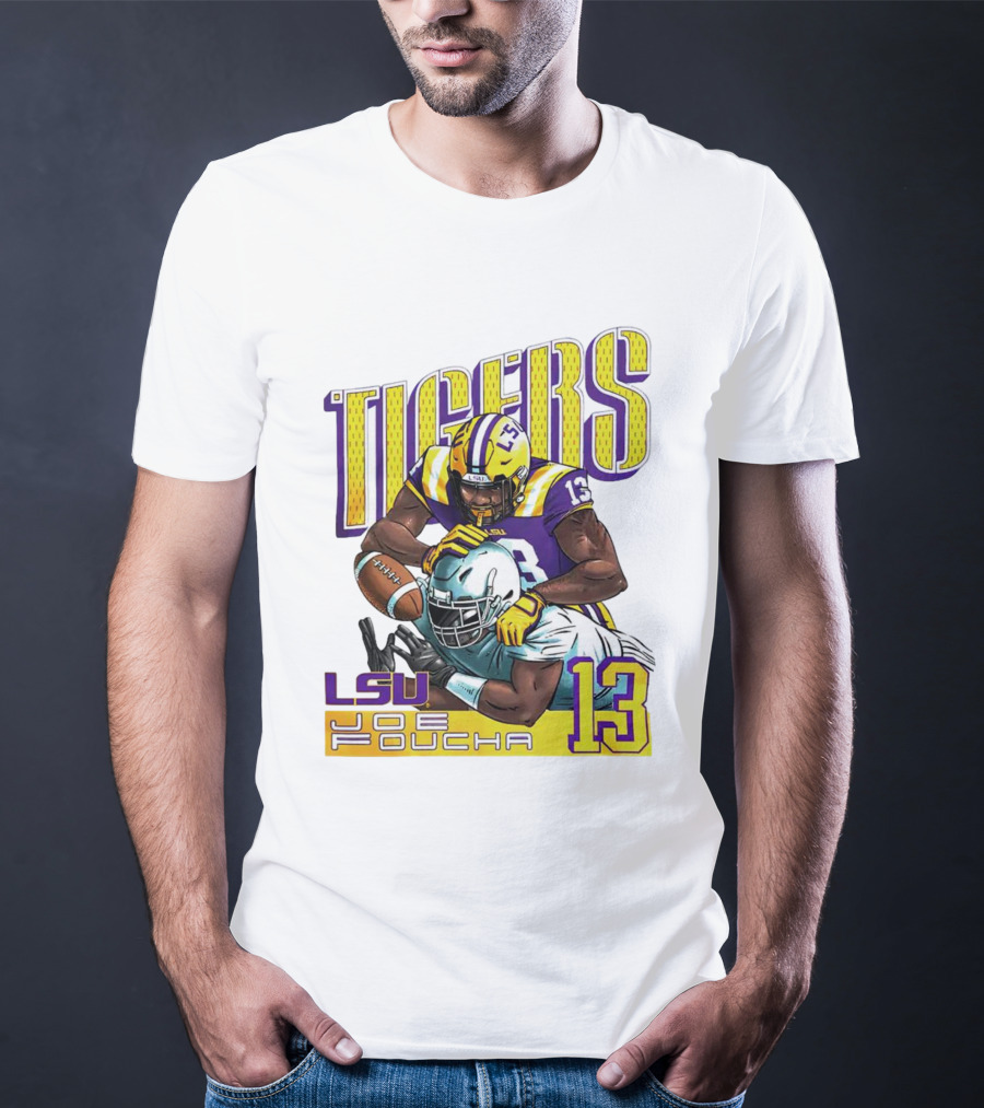 LSU Tigers Joe Foucha 13 Football Tackle T-Shirt