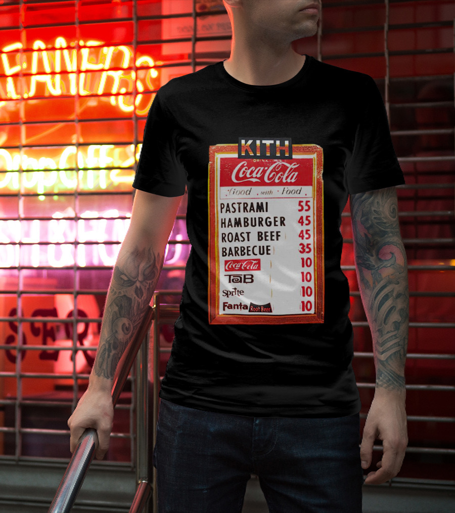 Kith Coca Cola Good With Food Vintage Menu Pastrami Hamburger Roast Beef Barbecue TaB Sprite Fanta Root Beer T-Shirt