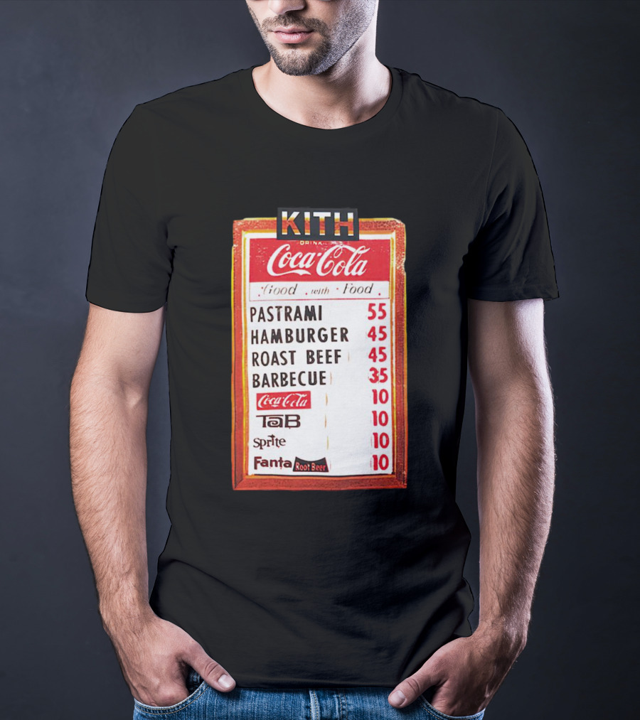 Kith Coca Cola Good With Food Vintage Menu Pastrami Hamburger Roast Beef Barbecue TaB Sprite Fanta Root Beer T-Shirt