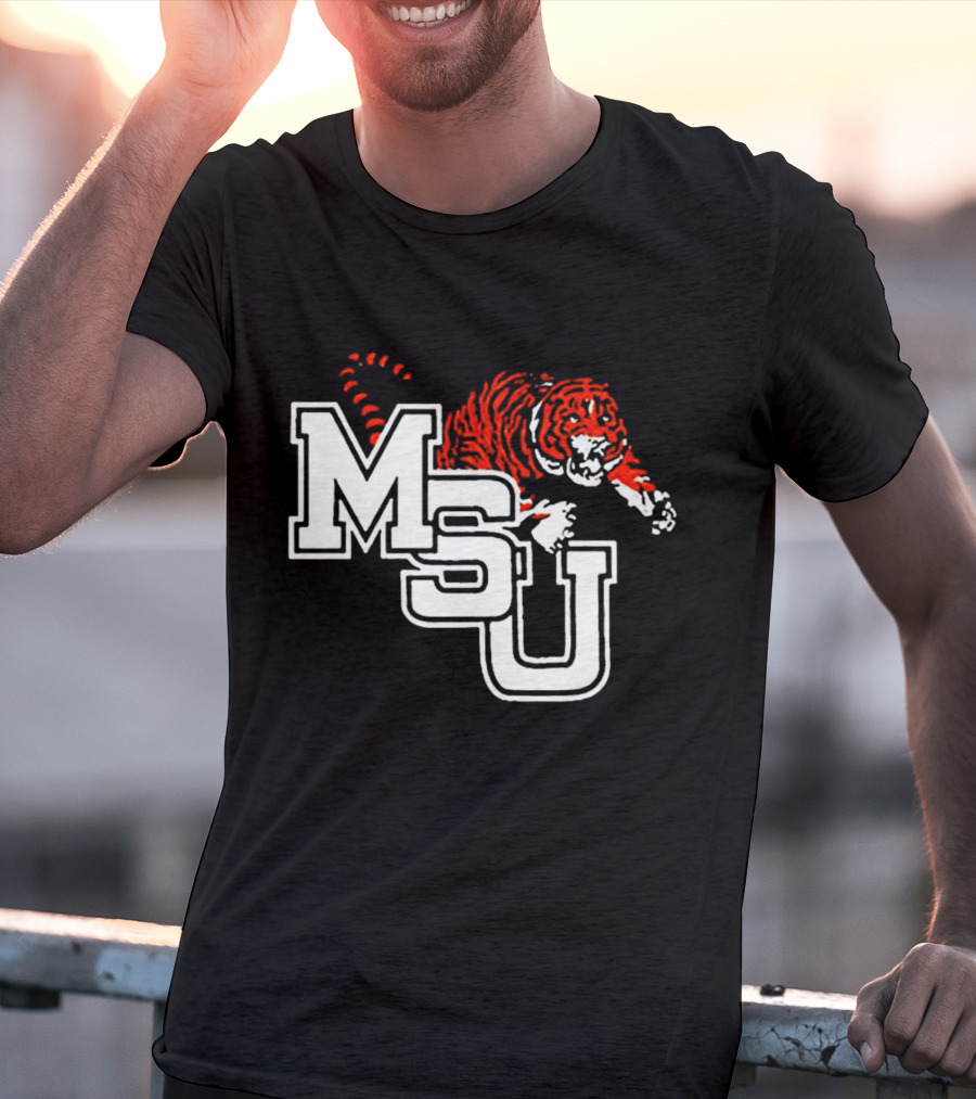 MSU Tiger Logo With Fierce Tiger Image T-Shirt