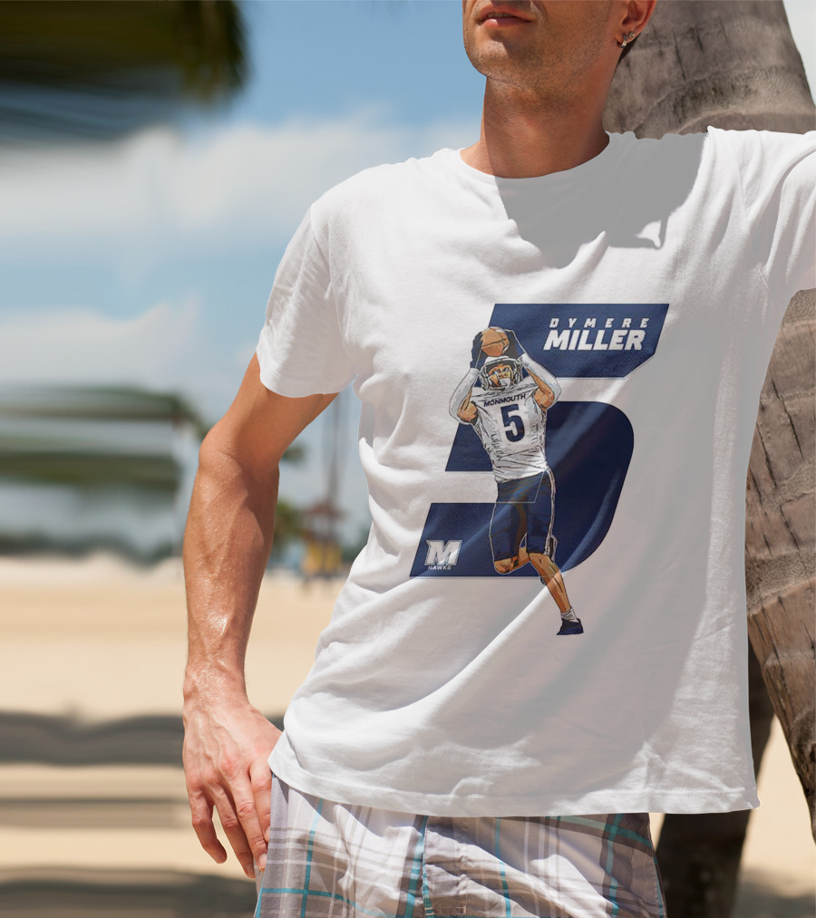 Dymere Miller Monmouth Hawks Football Number 5 Caricature T-Shirt