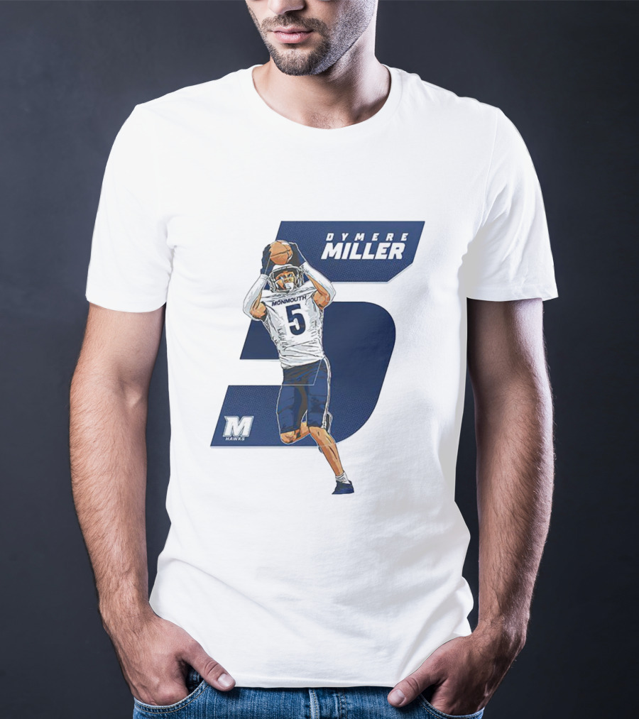 Dymere Miller Monmouth Hawks Football Number 5 Caricature T-Shirt