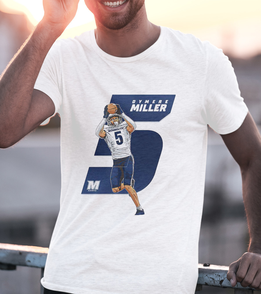Dymere Miller Monmouth Hawks Football Number 5 Caricature T-Shirt