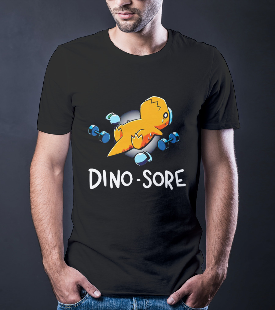 Elspeth Eastman Dino Sore Cute Tired Dinosaur With Weights T-Shirt